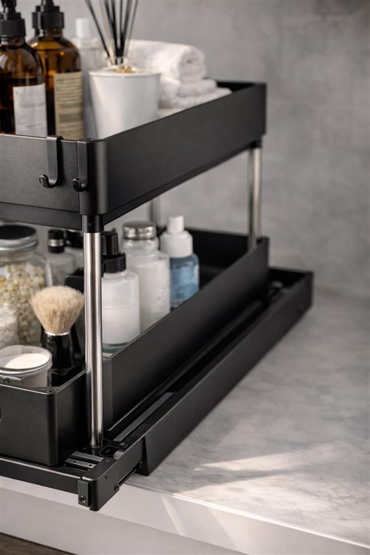 Étagère Coulissante Sous Évier 2 Niveaux – Organisateur Cuisine & Salle de Bain