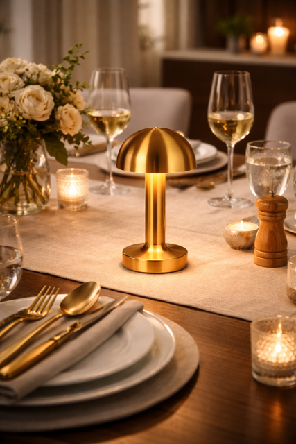 Lampe LED Dôme Élégant – Métal Doré, Tactile & Rechargeable USB‑C