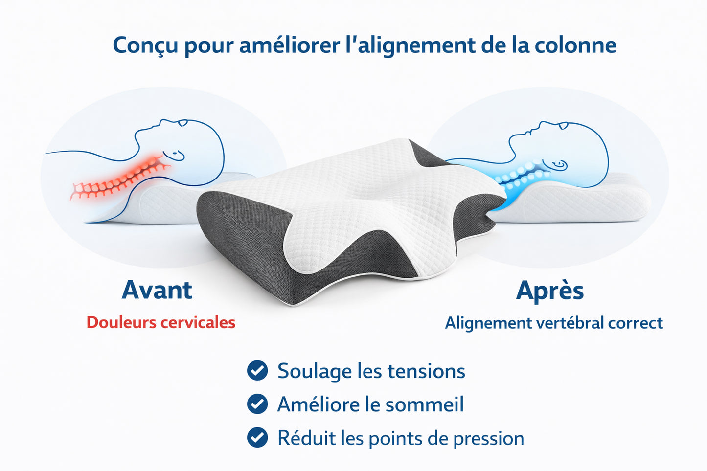 Oreiller Orthopédique "Nuage" – Correction Cervicale & Sommeil Réparateur