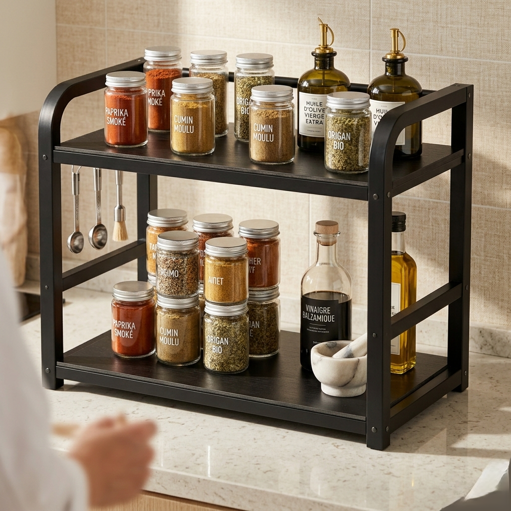 Étagère de comptoir 2 niveaux en métal – Organisateur cuisine & café