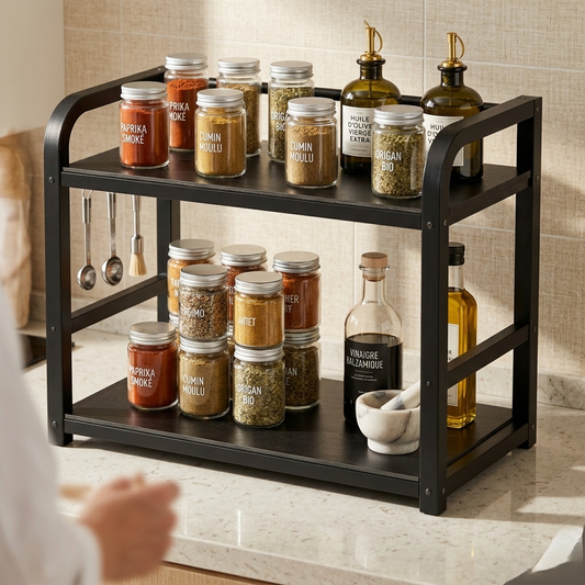 Étagère de comptoir 2 niveaux en métal – Organisateur cuisine & café