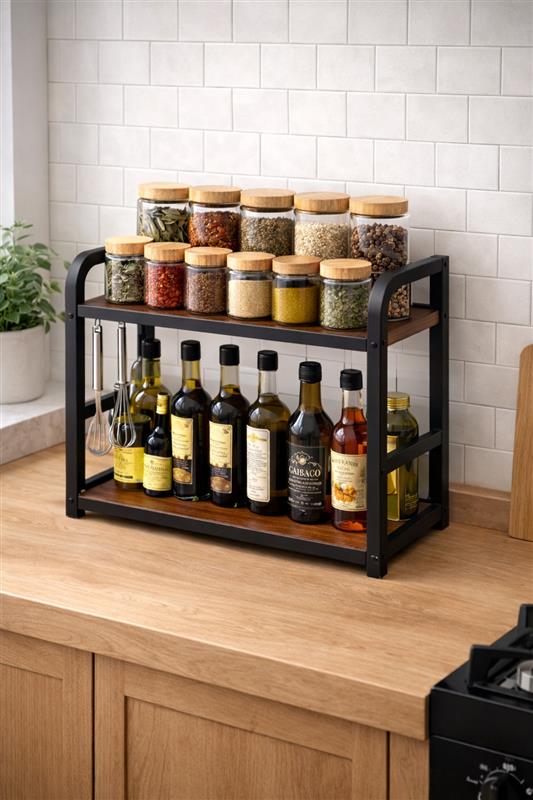 Étagère de comptoir 2 niveaux en métal – Organisateur cuisine & café