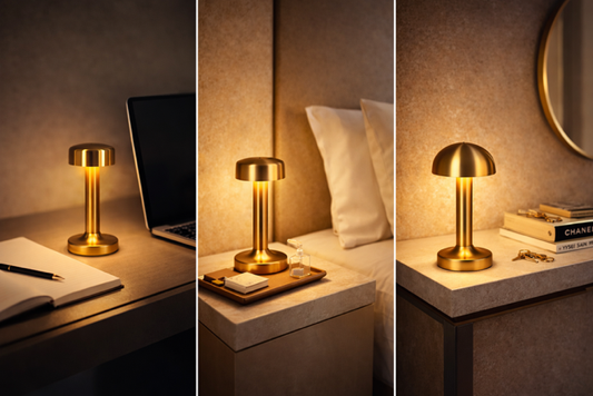 Lampe LED Dôme Élégant – Métal Doré, Tactile & Rechargeable USB‑C