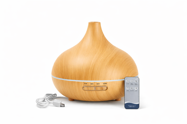 Diffuseur Ultrasonique "Sérénité" – 550ml, Effet Bois Prémium & Aromathérapie Connectée