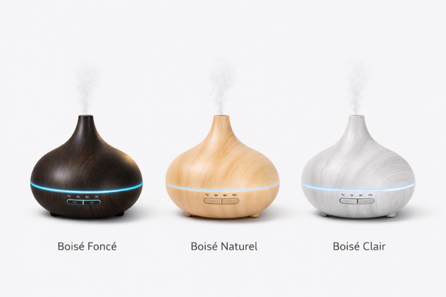 Diffuseur Ultrasonique "Sérénité" – 550ml, Effet Bois Prémium & Aromathérapie Connectée