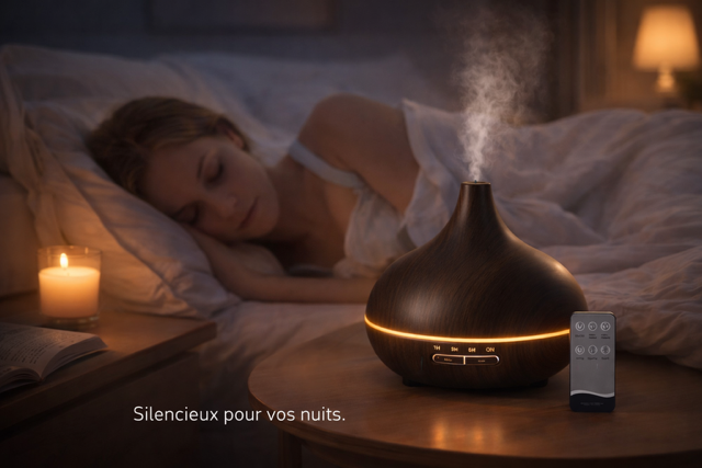 Diffuseur Ultrasonique "Sérénité" – 550ml, Effet Bois Prémium & Aromathérapie Connectée